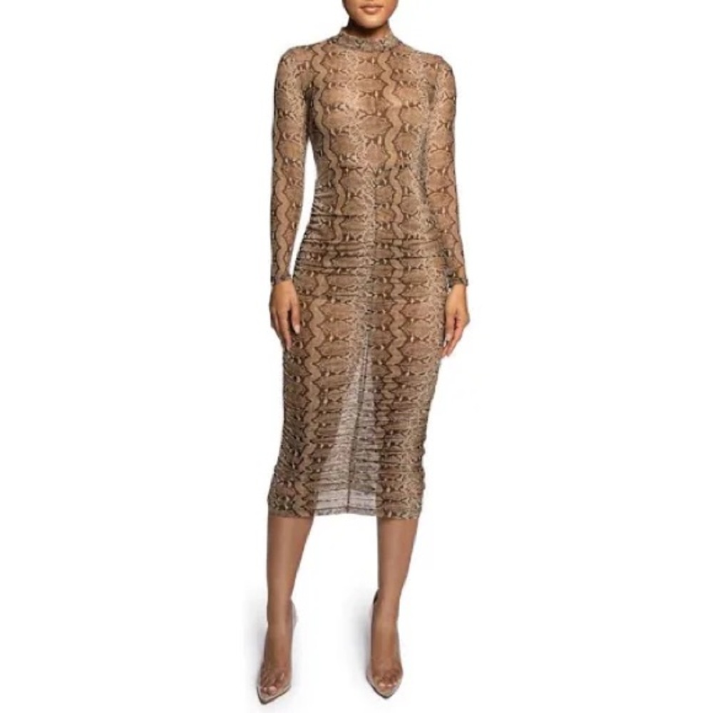 JLUXLABEL Snakeskin Mock Neck Sheer Dress